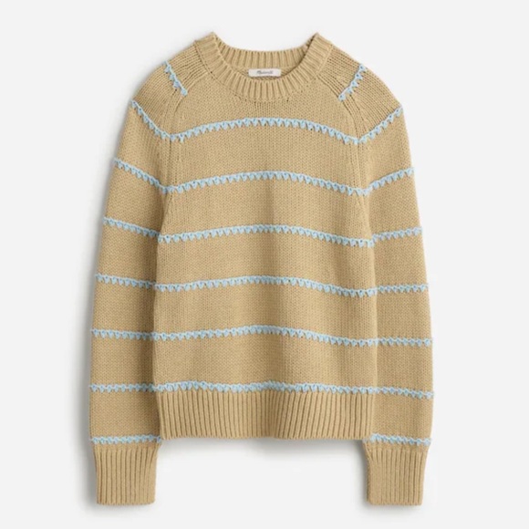 MADEWELL TEXTURED COTTON CREWNECK SWEATER IN STRIPE, PALE BLUE, SIZE XS, - Picture 2 of 16